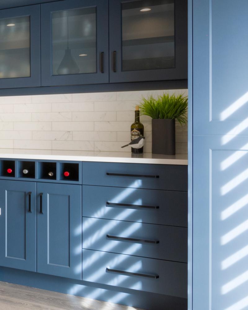 Blue Kitchen With Subway Tile