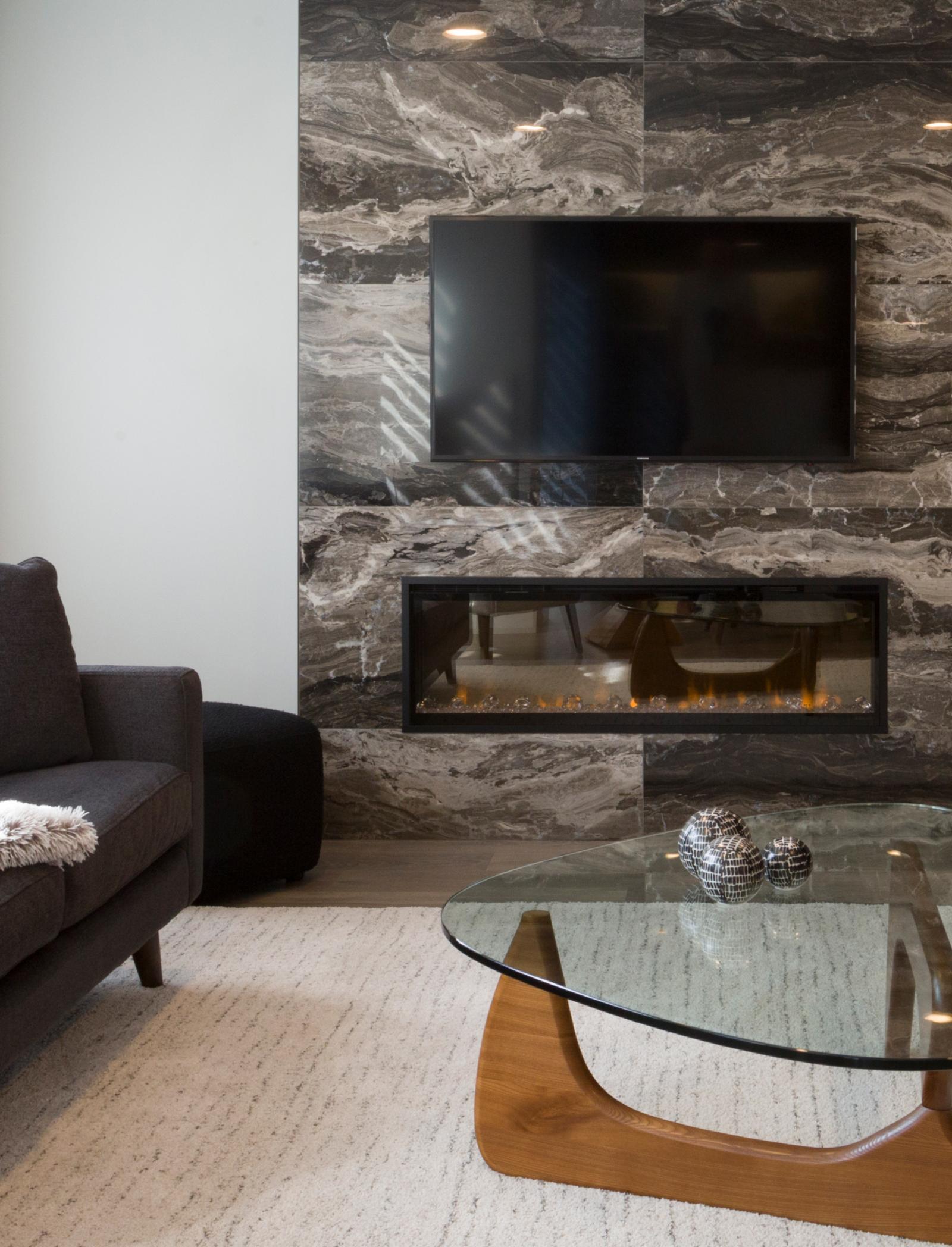 Dark Marble Fireplace Tile