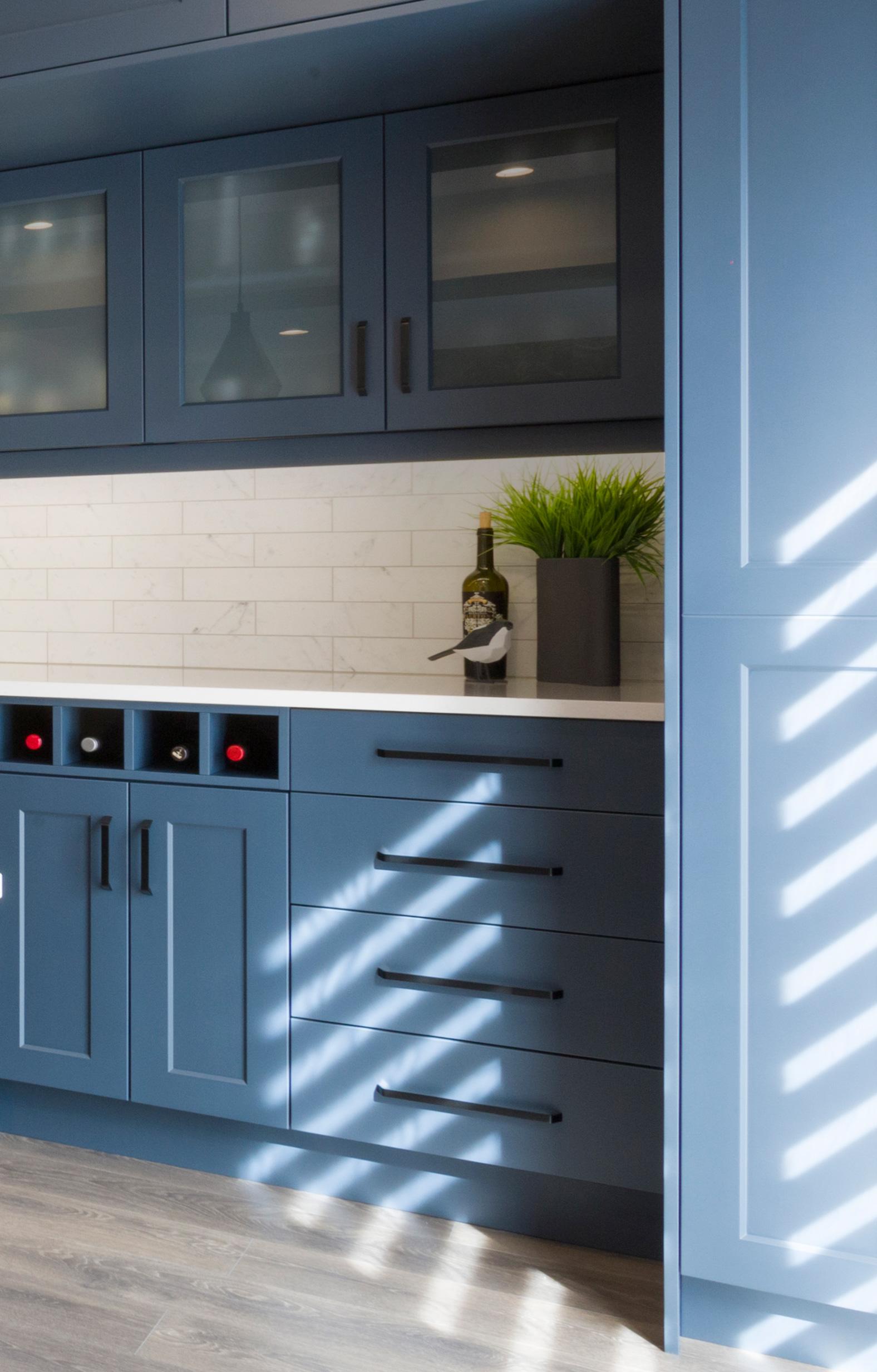 Blue Kitchen With Subway Tile