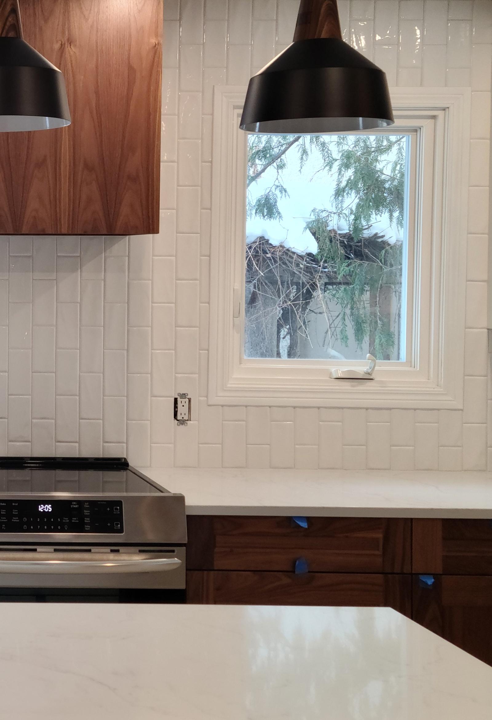 Vertically Stacked Subway Tile Kitchen Backsplash